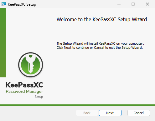 KeePassXC Setup Wizard Welcome Screen