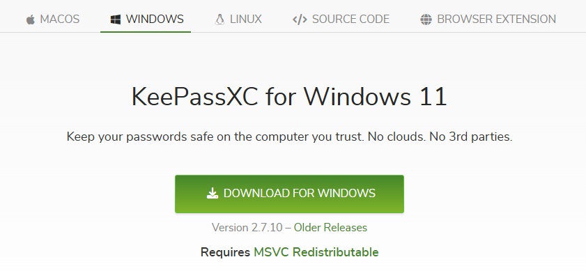 KeePassXC Windows 11 Download Page