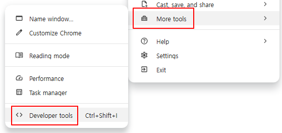 Select More Tools - Developer Tools from Chrome menu