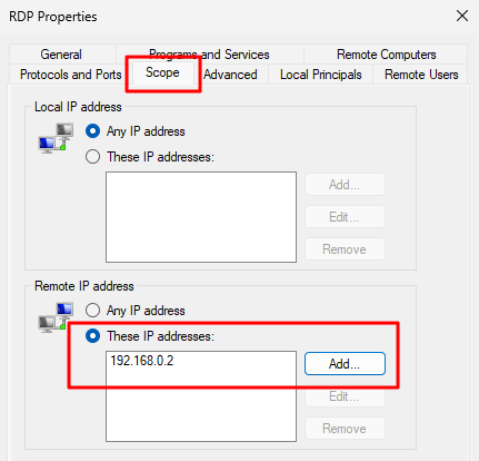 Configuring IP address restrictions in firewall rule scope