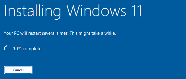 Windows 11 installation in progress screen