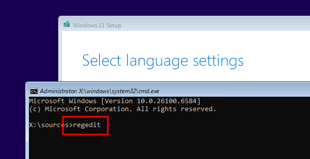 Opening Registry Editor from Command Prompt during Windows 11 installation